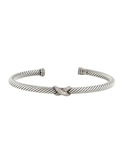 Pre-owned David Yurman Diamond X Classic Cable Station Bracelet, 6.75" In Multi