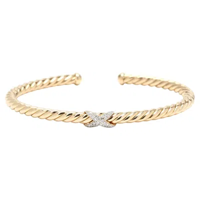 Pre-owned David Yurman Diamond X Criss Cross Bracelet, 18k Yellow Gold, Length 6.38 Inches