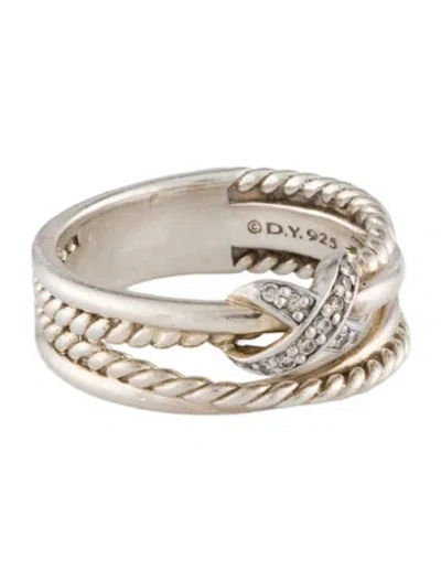 Pre-owned David Yurman Diamond X Crossover Band Ring In Multi