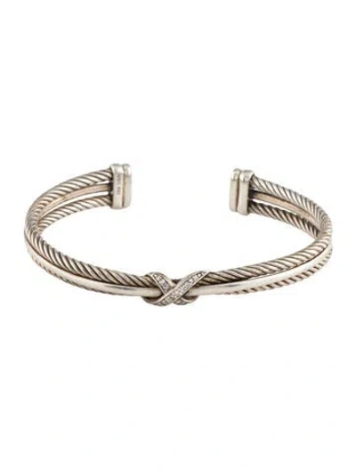 Pre-owned David Yurman Diamond X Crossover Cuff, 7" In Multi