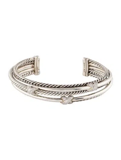 Pre-owned David Yurman Diamond X Crossover Cuff Bracelet, 6.75" In Multi