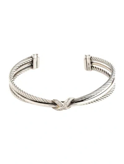 Pre-owned David Yurman Diamond X Crossover Cuff Bracelet, 6.75" In Multicolor