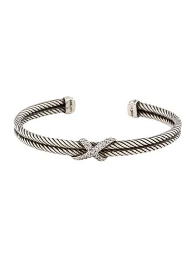 Pre-owned David Yurman Diamond X Station Double Cable Cuff Bracelet, 6.75" In Multi