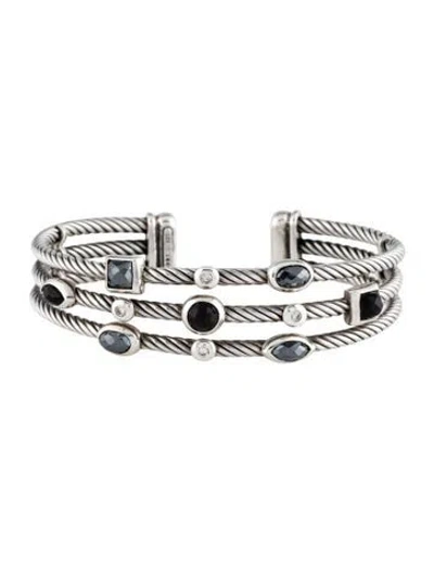 Pre-owned David Yurman Diamond,onyx & Hematine Three-row Confetti Bracelet, 6.5" In Multi