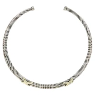 Pre-owned David Yurman Double Cable X Choker Necklace 17" Sterling 925 Yellow Gold 14k