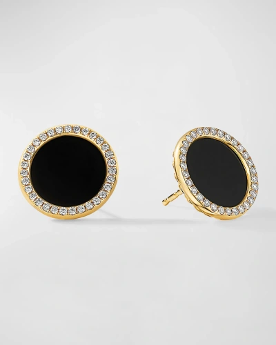 David Yurman Dy Elements Button Earrings In 18k Yellow Gold With Mother-of-pearl & Pave Diamonds In 10 Black