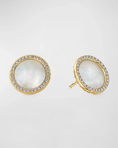 David Yurman Dy Elements Button Earrings In 18k Yellow Gold With Mother-of-pearl & Pave Diamonds In 40 White