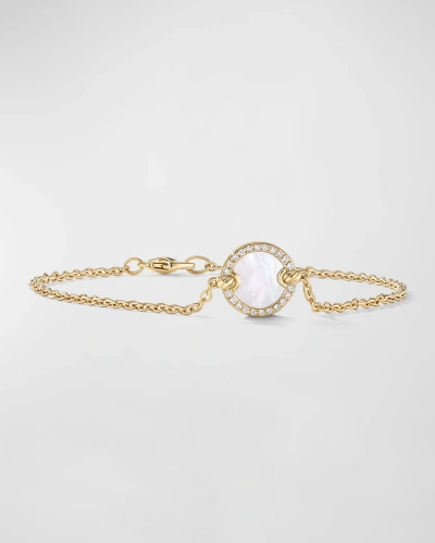David Yurman Dy Elements Chain Bracelet With Gemstone And Diamonds In 18k Gold, 11mm In Mop/diamond