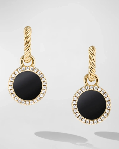 David Yurman Dy Elements Drop Earrings With Gemstone And Diamonds In 18k Gold, 11mm, 0.9"l In Onyx/diamond