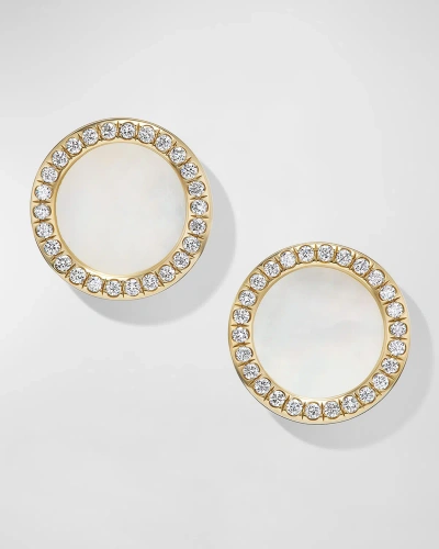 David Yurman Dy Elements Stud Earrings With Gemstone And Diamonds In 18k Gold, 11mm In Mop/diamond