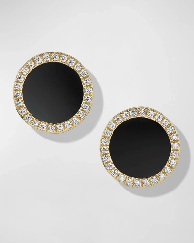 David Yurman Dy Elements Stud Earrings With Gemstone And Diamonds In 18k Gold, 11mm In Onyx/diamond