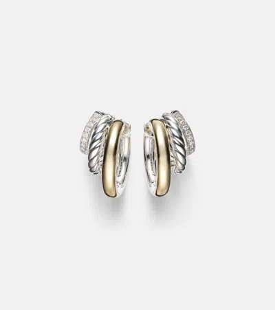 David Yurman Dy Mercer 18kt Gold And Sterling Silver Hoop Earrings With Diamonds