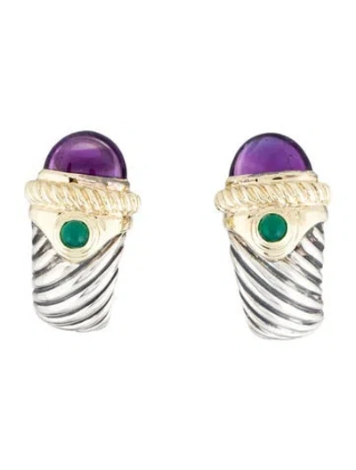 Pre-owned David Yurman Dyed Chalcedony & Amethyst Renaissance Earclips In Multi