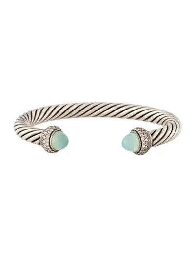 Pre-owned David Yurman Dyed Chalcedony & Diamond Cuff Bracelet, 6.75" In Multi