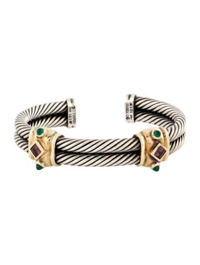 Pre-owned David Yurman Dyed Chalcedony & Rhodolite Renaissance Double Cable Cuff, 6" In Multicolor