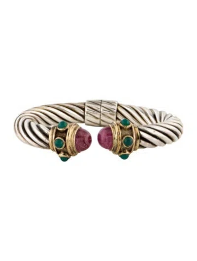 Pre-owned David Yurman Dyed Chalcedony & Tourmaline Renaissance Hinged Cuff, 6.5" In Multi