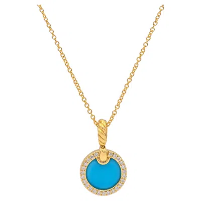 Pre-owned David Yurman Elements 18k Yellow Gold Turquoise And Diamond Pendant Necklace