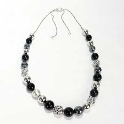 Pre-owned David Yurman Elements Adjustable Silver, Onyx, & Hematite Beaded Necklace In Multi