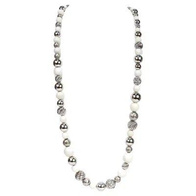 Pre-owned David Yurman Elements Sterling Silver & White Beaded Graduated Necklace