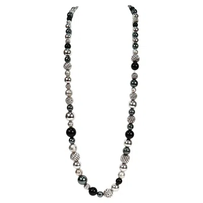 Pre-owned David Yurman Elements Sterling Silver, Onyx, & Hematite Beaded Necklace In Multi