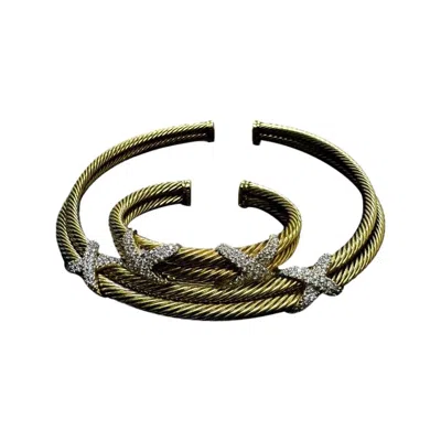 Pre-owned David Yurman Estate 14k Gold Diamond X Collection Cable Bracelet And Necklace In Multi