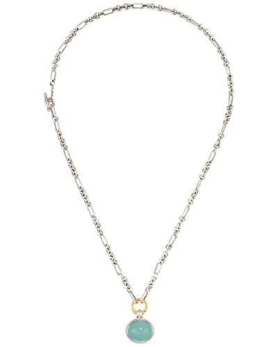 David Yurman Figaro 18k Over Silver 0.26 Ct. Tw. Diamond & Blue Chalcedony Figaro Chain Necklace In Black