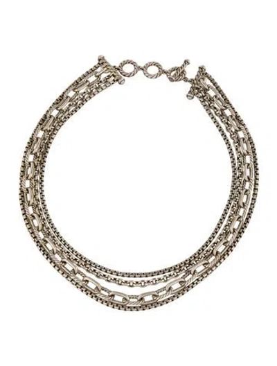 Pre-owned David Yurman Four Row Mixed Chain Bib Necklace, 23" In Multicolor