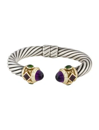 Pre-owned David Yurman Garnet, Amethyst & Diopside Renaissance Cuff Bracelet, 6.25" In Multi