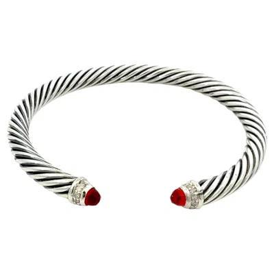 Pre-owned David Yurman Garnet And Diamond 5mm Cuff Bracelet Silver Estate In Multi
