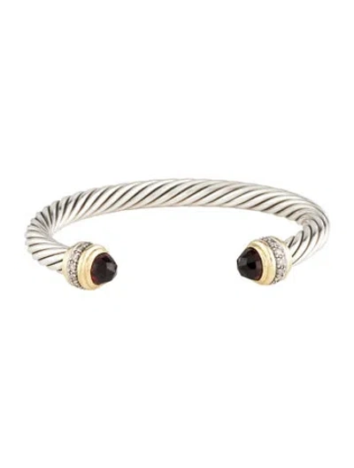 Pre-owned David Yurman Garnet & Diamond Cable Bracelet, 7" In Multi