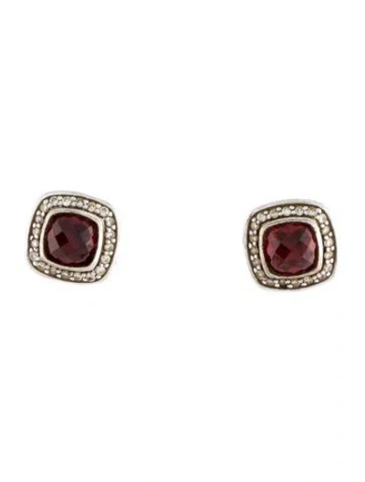 Pre-owned David Yurman Garnet & Diamond Petite Albion Stud Earrings In Multi