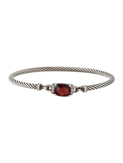 Pre-owned David Yurman Garnet & Diamond Petite Wheaton Bracelet, 6.25" In Multi