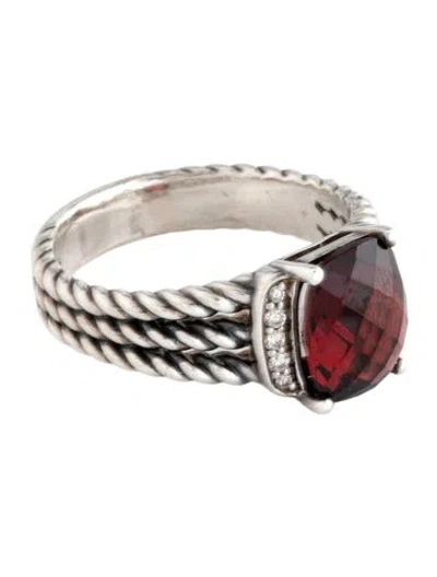 Pre-owned David Yurman Garnet & Diamond Petite Wheaton Cocktail Ring In Multi