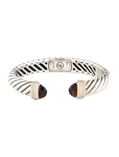 Pre-owned David Yurman Garnet & Diamond Waverly Hinged Cuff, 6.5" In Multicolor