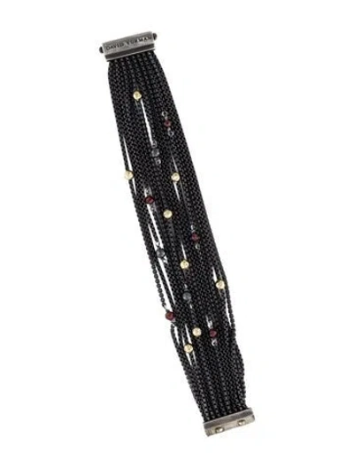 Pre-owned David Yurman Garnet & Hematine Station Multistrand Bracelet, 5.75"