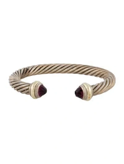 Pre-owned David Yurman Garnet Cable Cuff Bracelet, 6.5" In Multi