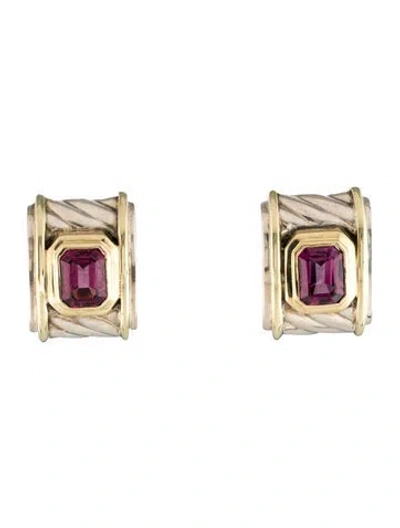 Pre-owned David Yurman Garnet Cigar Band Earclips In Multi