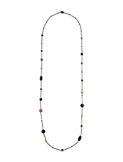 Pre-owned David Yurman Garnet, Onyx & Hematine Station Necklace, 40" In Black