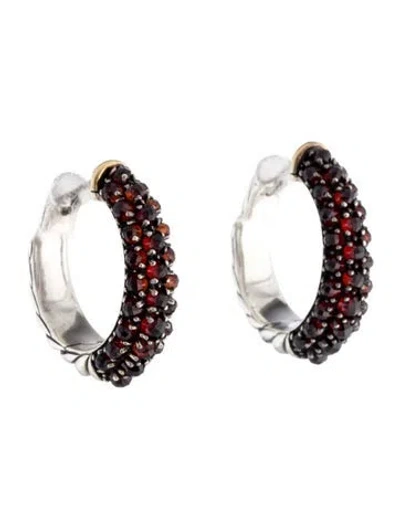 Pre-owned David Yurman Garnet Ostera Renaissance Reverse Set Hoops In Multi
