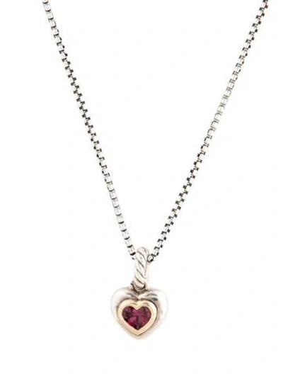 Pre-owned David Yurman Garnet Petite Cable Heart Pendant Necklace, 18" In Multicolor