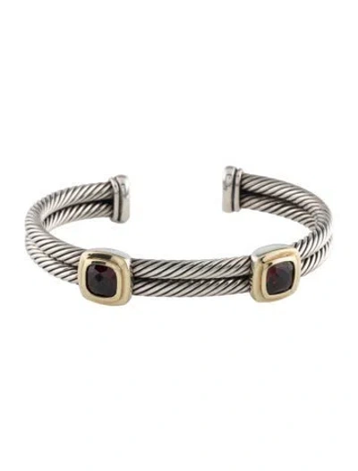 Pre-owned David Yurman Garnet Two Station Noblesse Cuff Bracelet, 6.25" In Multicolor