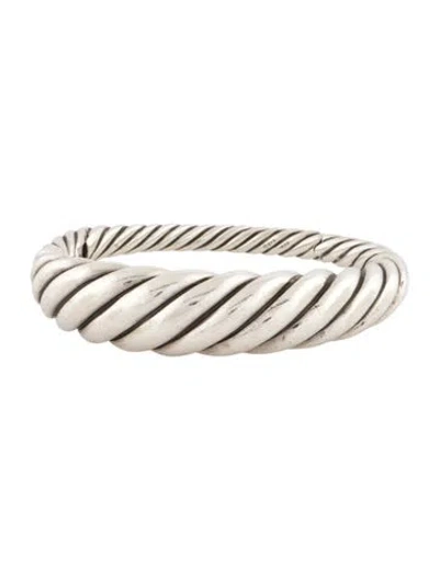 Pre-owned David Yurman Graduated Cable Hinged Bangle Bracelet, 6.75" In Multi