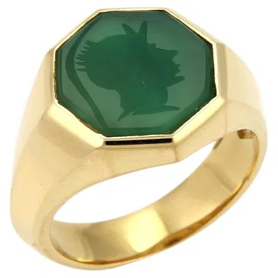 Pre-owned David Yurman Green Onyx Intaglio Octagon 18k Yellow Gold Ring Size 10