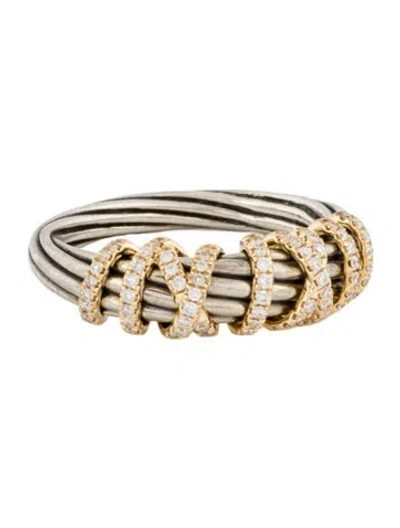 Pre-owned David Yurman Helena Diamond Cable Ring In Multi
