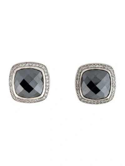 Pre-owned David Yurman Hematine & Diamond Albion Earclip Earrings In Black