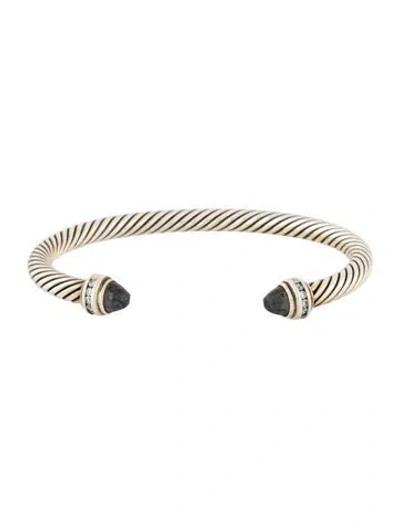Pre-owned David Yurman Hematine & Diamond Classic Cable Bracelet, 6.75" In Multi