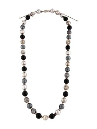 Pre-owned David Yurman Hematine & Onyx Dy Elements® Bead Necklace, 38" In Multicolor
