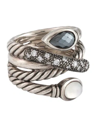 Pre-owned David Yurman Hematine, Chalcedony- Mother-of-pearl Doublet & Diamond Grisaille Crossover Ring In Multicolor