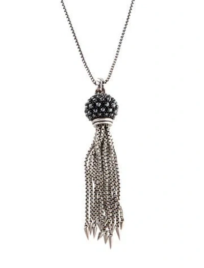 Pre-owned David Yurman Hematine Ostera Tassel Pendant Necklace, 32" In Silver