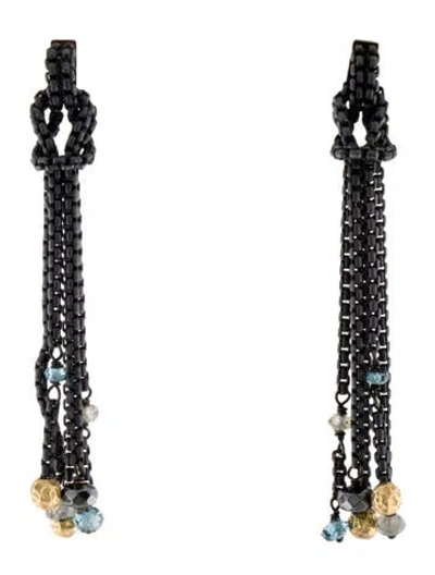Pre-owned David Yurman Hematine, Topaz & Labradorite Tassel Drop Earrings In Multi